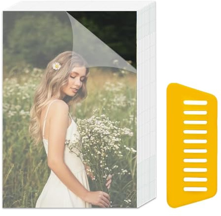 SULIUDAJI 50 Piezas Películas Laminadas Autoadhesivas A6 10.4×15.4cm Películas Laminadas Autoadhesivas Impermeables Transparente Mate para Tarjetas de Visita Pegatinas Fotográficas