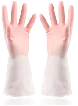 AOEGBY Rubber Gloves 2 Pairs Reusable Cleaning Latex Gloves Dishwashing Gloves And Embossed Palms Waterproof Household Gloves For Laundry Kitchen Gloves(Pink,Medium)