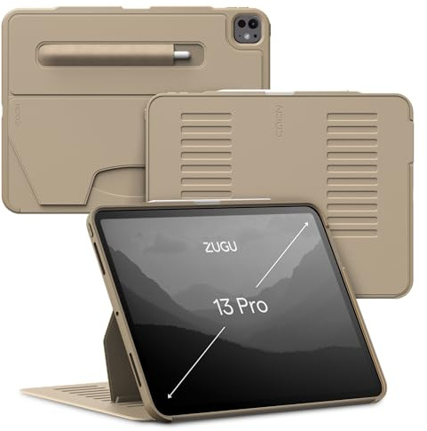 ZUGU CASE für iPad Pro 13 Zoll Hülle M4/M5 2024/2025 [Sand] | Schlanke Schutzhülle - Praktischer magnetischer 10-Winkel-Ständer - Pencil-Halter mit Ladefunktion - Auto Sleep/Wake Up