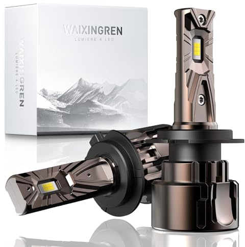 WAIXINGREN Ampoule H7 LED Améliorée, 30000LM Plus Brillante Sans Fil, 6500K H7 Ampoule de Phare Haute ou Basse Luminosité Blanche avec Ventilateur, Plug And Play (H7)