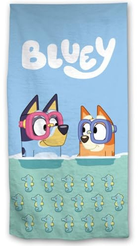 Aymax Bluey & Bingo Strandtuch Kinder 70x140 cm – Mikrofaser Badetuch Jungen Mädchen – schnelltrocknend – offizielles Lizenzprodukt – für Strand, Pool & Urlaub