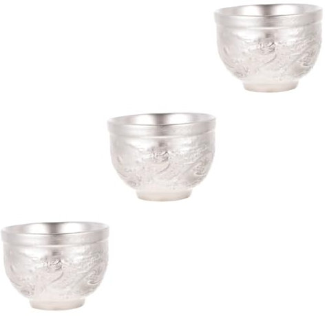 POPETPOP 3 Pezzi Coppa d'argento tazza per Cina classico con articoli da tè tradizionali stoviglie di kung fu squisito bicchiere coppa delicata servizio da tè d'epoca Argento dorato