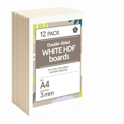 Ayurvana Weiße MDF-Platten, A4, doppelseitig, 12 Stück, 3 mm dick, Holz für Lasergravur, CNCschneiden und Basteln – Weiß matt auf beiden Seiten