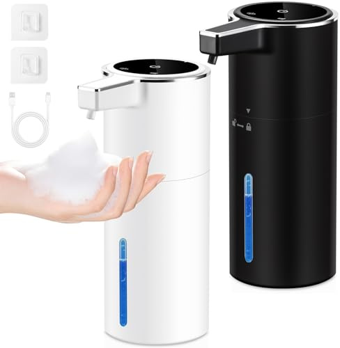 Automatic Foaming Soap Dispenser,400ML Touchless Electric Foam Dispenser,USB-C 1800mAh w/Smart Sensor,4-Level Foam Thickness Adjustable,Wall Mount or Countertop,Waterproof for Bathroom,Kitchen (Black)