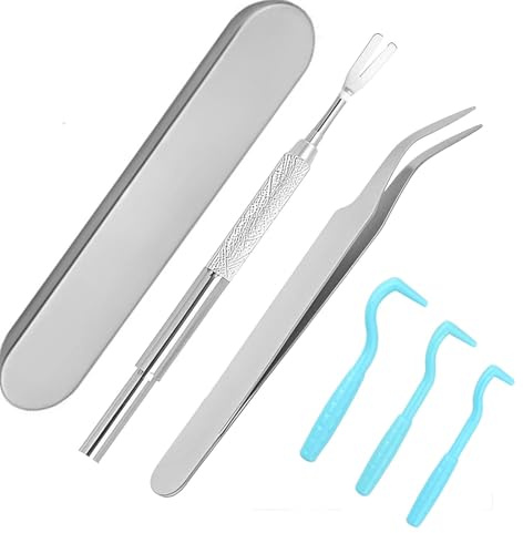 GQunit 1 Set Tick Remover Tools for Dogs, Stainless Steel Tick Remover Set with Tweezers, four Clips and box, Removal Tweezers for Humans, Dogs, Cats