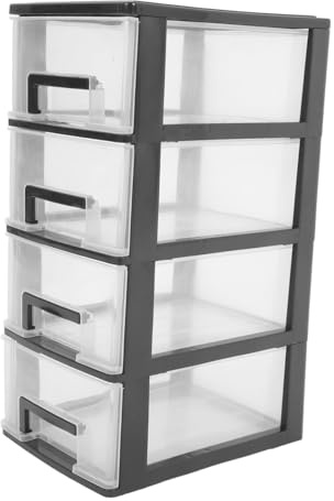 DECORNIJIA Cassettiera in Plastica a 4 Strati Organizer Portaoggetti Mobiletto Portaoggetti Portatile Da Scrivania Bianco e Nero Trasparente