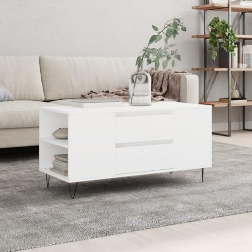 HaoChrymec Table Basse with Bois d’Ingénierie, Design Élégant, Grand Espace de Rangement, Table Basse Salon, Coffee Table, pour Salon, Blanc, 102 x 44.5 x 50 cm