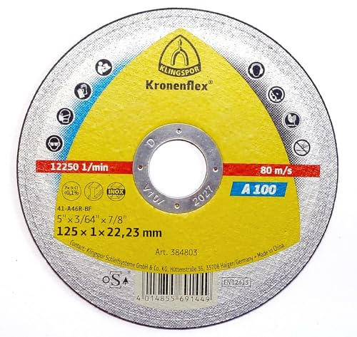 Klingspor Trennscheiben Kronenflex A100 | 125 x 1 x 22 mm | gerade | für Stahl & Metall | 50 Stück | dünne Trennscheibe für saubere Schnitte ohne Grat