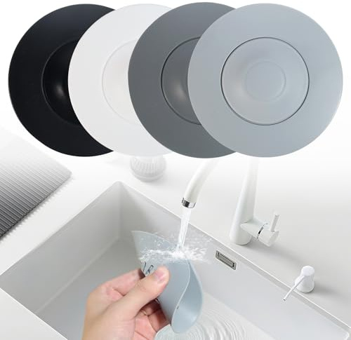 Tappo di Scarico Universale con Funzione Setaccio, Tappo Vasca da Bagno in Silicone & Tappo Lavandino, Insert Setaccio 4-in-1 per Lavello, Doccia, Vasca da Bagno (Confezione da 4, Sfumature di Grigio)