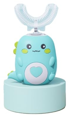 Lulabini DinoBrush 360° Ultraschall-Zahnbürste Kinderzahnbürste, Elektrische Zahnbürste Kinder mit LED-Lichtern, 5 Reinigungsmodi (Grün 6-12 Jahre)