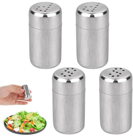 YUVKIN 4 Stück Mini Salzstreuer mit Deckel, Gewürzstreuer Camping, Edelstahl Salz, Geeignet für Restaurants, Camping und Grill im Freien (5ml, klein)