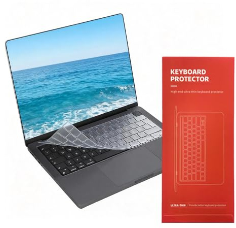 Transparent Ultra-Thin Keyboard Cover for MacBook Pro 14/16 Air 13/15 ISO | Waterproof & dustproof TPU, fits M2-M5 chips, ultra-slim for typing, washable, protects keyboard from scratches & spills.