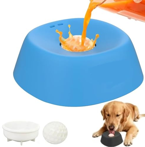 Slow Feed Liquid Dog Bowl, Rolling Ball Slow Feeder Dog Bowl, Anti-Bloat No-Spill Slow Feed Liquid Dog Bowl, Dog Lick Ball Treat Feeder for Small Medium Dogs, Suitable for All Breeds (Blue)