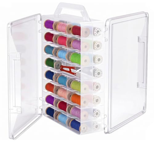 Linzerry 46 Garnrollen Nähgarn Aufbewahrungsbox Transparent nähkasten Doppelseitig Nähgarn Aufbewahrung garn Nähzubehör Leer Nähgarnhalter Nähmaschine Spulen für Garnrollen Stickgarn Nähen Basteln
