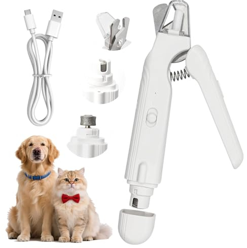 XJJAUGKLY Tijeras de garras para perros y gatos, 2 en 1, cortador de garras eléctrico con luz LED y amoladora silenciosa, cortaúñas recargable para el cuidado diario de las garras