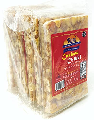 Rani Cashew Chikki (Brittle Candy) 3.5oz (100g) x Pack of 10 ~ All Natural | Vegan | No colors | Gluten Friendly | Kosher | Indian Origin