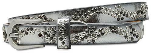 Caspar GU309 schmaler Damen Vintage Nietengürtel, Gürtelgröße:85 [für Körperumfang 84-88 cm], Farbe:silber