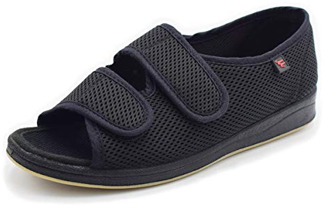 Mei MACLEOD Women's House Slippers with Adjustable Strap Easy Slip On and Off, Open Toe Diabetic Sandal for Elderly Bunions Swollen Feet Black,size 9
