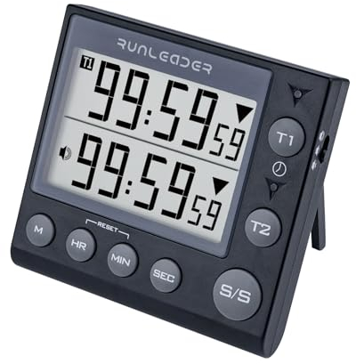 Jayron - Timer a 2 canali, con orologio, timer da cucina, timer magnetico per conto alla rovescia, sveglia digitale con minuti e secondi, orologio digitale da tavolo, cronometro da cucina