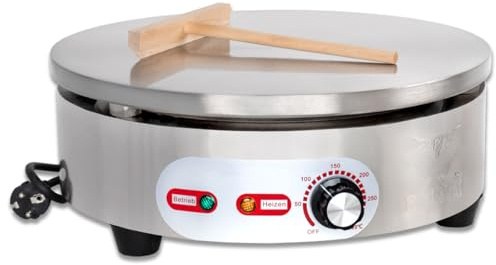 Beeketal 'BC40-1R' Gastro Crepes Maker mit Ø 400 mm Gusseisen Crepesplatte, 50-300 °C stufenlos einstellbar, Profi Crepiere im Edelstahl Gehäuse inkl. Teigverteiler