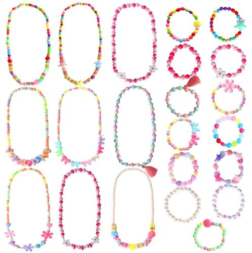 ONESING 22 Pcs Toddler Costume Jewelry Gift Princess Necklace Bracelet Set Girls Play Jewelry Kit Necklace Bracelet for Kids Play Dress Up