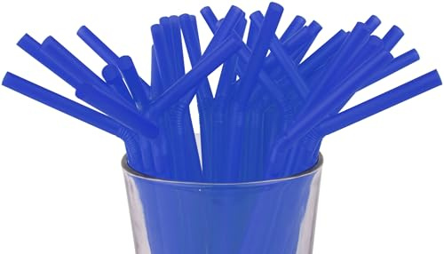 Made in USA Pack of 250 Flexible (8.25 X 0.23) Disposable Plastic Drinking Straws (Blue)