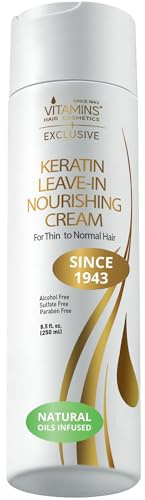 VITAMINS hair cosmetics Keratin Leave in Conditioner for Damaged Hair – Intense Hair Moisturiser Cream for Fine, Thin Locks – Sulfate Free, Hydrating, Detangling & Anti Frizz – 250 ML