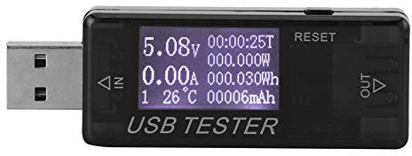 Walfront Digital Power Meter USB Multimeter Voltage Current Temperature Monitor 4-30V 0-5A LED Display Electricity Detector (Black)