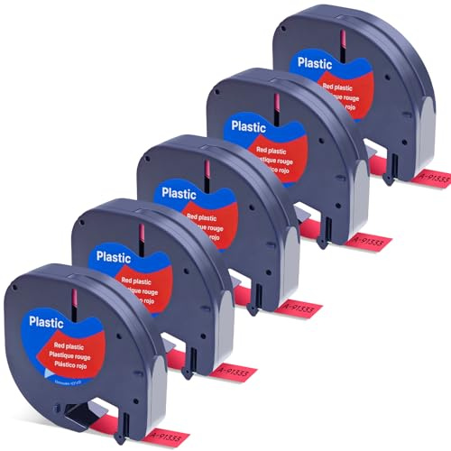 Label Orison Kompatibel mit Dymo Letratag Etikettenband 91223 S0721680 Schwarz auf Rot für Dymo LetraTag LT-100H LT110T LT-100T XR QX50 Label Maker, 5er-Pack