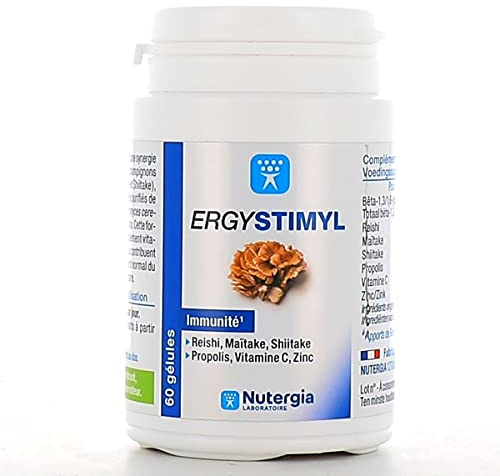 Nutergia Ergystimyl 60 Gélules | Bêta-glucanes, Champignons (Reishi, Maïtake, Shiitake), Propolis, Vitamine C et Zinc, Système Immunitaire