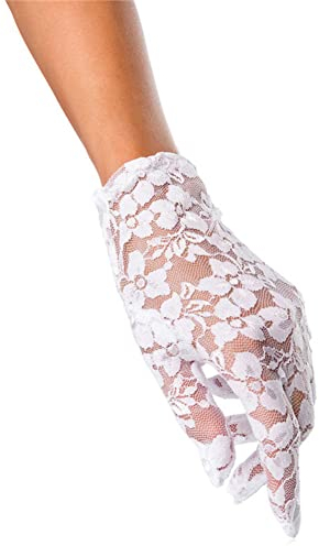 URFEDA Spitze Handschuhe Damen Kurz Vintage Schleife Spitzenhandschuhe Brauthandschuhe Hochzeit Abend Party Sexy Weiß Hochzeithandschuhe Abendhandschuhe 1920s Handschuhe Damen Kostüm Accessoires