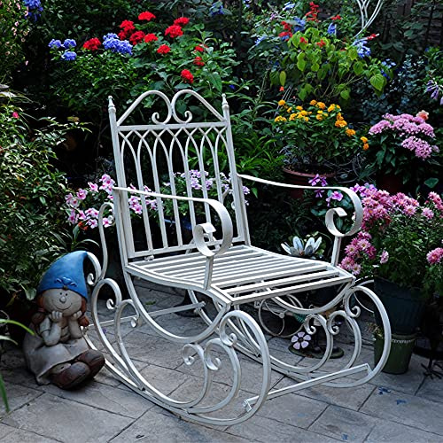 Retro Gartenbänke im Freien, Alter schmiedeeiserner Schaukelstuhl, 200 kg schwere, tragende Gartenstühle, Patio Lounge Stühle, Sonnenliege, Sonnenstuhl,Weiß