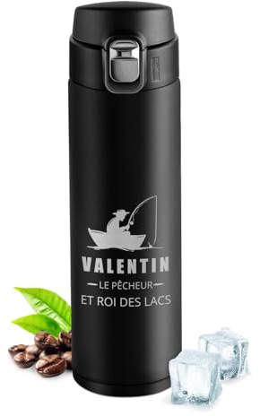 Maverton Bouteille isotherme personnalisable 50cl, Mug de voyage à café/thé | Thermos hermétique avec gravure pour hommes, pour anniversaire, pour lui/copain/papa, Cadeau Noel, pecheur