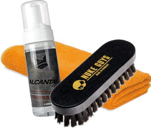 detailmate Alcantara - FoxedCare Alcantara Foam Alcantara 150 ml + brosse Nuke Guys pour cuir et textile - Chiffon microfibre de qualité supérieure 320 g/m² - Convient pour tous les types d'Alcantara