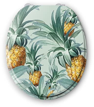 BENKI - Lunette De Toilette Ananas - Abattant WC Avec Frein De Chute - WC En Bois Avec Charnières En Acier Inoxydable & Ajustables - Forme Universelle