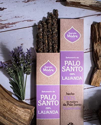 Incenso Sagrada Madre Palo Santo e Lavanda | 8 Bastoncini Naturali | Incenso al Palo Santo e Lavanda con 8 bastoncini, ideale per aromaterapia e relax