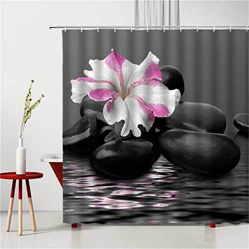 Likixin Zen Duschvorhang 80x180cm, Duschvorhänge Waschbar Antischimmel Wasserdicht Textil Duschvorhang Stoff, 3D Shower Curtains Extra Lange Gardinen Outdoor Bad Vorhang badewanne Decor