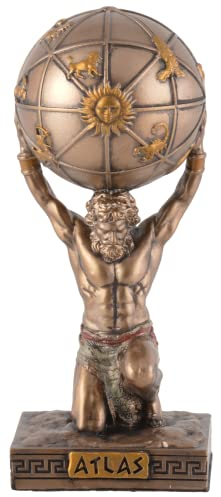 Veronese - Figura en miniatura del dios griego Atlas, de piedra artificial, pintado a mano con color bronce