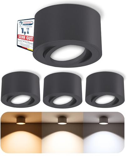 SSC-LUXon 4er Set CELI-1N Aufbauleuchte anthrazit rund inkl. LED Leuchtmittel - Deckenspot flach schwenkbar LED Modul 4W warmweiß 230V