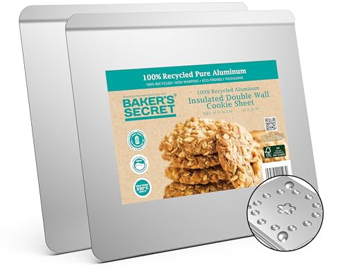 Baker's Secret 2 x kakplåt i ren aluminium, 40 cm x 35 cm, aluminiumisolerad dubbelvägg, för bakning rostning, baka jämnt, tillbehör för hembakning
