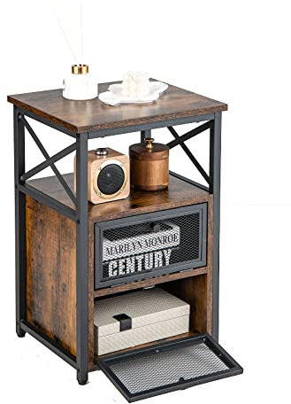 LIFEZEAL Mesa Auxiliar Vintage, Mesa de sofá con estantes Regulables, mesita de Noche con Tablero de aglomerado para teléfono, Mesa de café con 2 cajones para Dormitorio y salón (1)