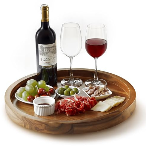 TIDITA 16 Acacia Wood Lazy Susan for Table Top - Wooden Turntable Serving Tray for Charcuterie Boards Cheese Board - Extra Large Black Round Lazy Susan Organizer - Kitchen Revolution for Cabinet