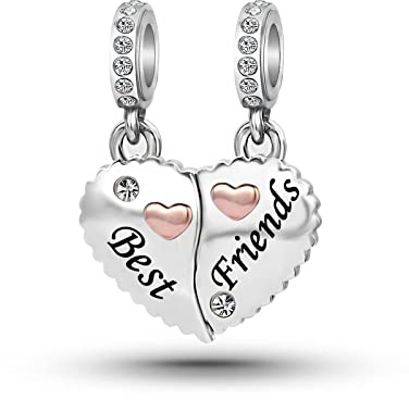 LSxAB Breloque en forme de cœur avec inscription Best Friend compatible avec les bracelets Pandora
