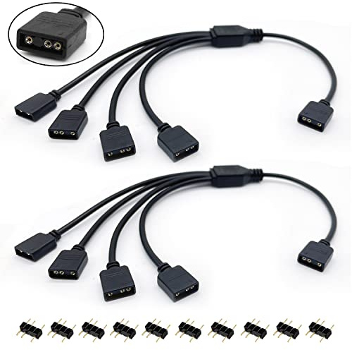 Jstincal ARGB Splitter Cable, 1-to-4 Female to Female 5V 3 Pin Addressable RGB Splitter Extension Cable ARGB LED Sync Cable for Computer Chassis CPU Cooler and 5V ARGB Fan (2 Pack)