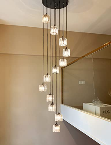 Modern Simple Spiral Staircase Chandelier Crystal Light Shade Ceiling Balls Glass Bubble Lamp Large Pendant Light Fixtures for Living Room Hallway Duplex Hanging Lights 50×250cm,12 Ball small gift