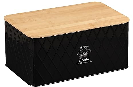 Kesper 18047 schwarze Brotbox aus Weißblech und Bambus im Landhaus-Stil/Brotaufbewahrung/Country Collection, 28 x 18 x 13 cm