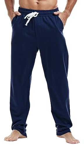 MakingDa Mens Joggers Sweat Pants Casual Cotton Gym Yoga Trousers Open Hem Tracksuit Bottoms Jogging Sports Summer Beach,DarkBlue L