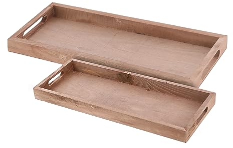 Deko Holztablett Natur 2er Set - 50/45 cm - Holz Kerzenteller länglich - Tischdeko Dekotablett Servierplatte Dekoschale rechteckig Kerzen Brett