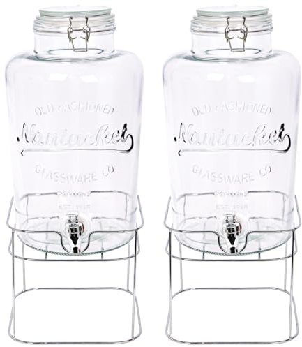 Rink Drink 8.7L Drinks Dispenser with Tap & Stand - Pack of 2 - Large Home Kitchen Outdoor Chrome Tap Water Dispensing Jug Indoor Juice Punch Bottle for BBQ, Party, Picnic, Events, Buffets