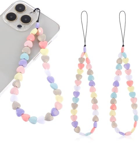 TIESOME Herz Handy Anhänger, 2 Stück niedliches Handy Lanyard Acryl Perlen Handy Gurt Handy Armband Handschlaufe Hängeschnur Handy Kette Zubehör für Frauen und Mädchen